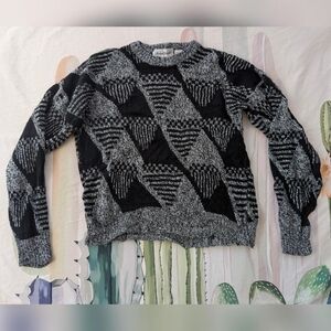 Vintage 80's Michael Gerald Black & Gray Triangle Pattern Knit Crew Neck Sweater